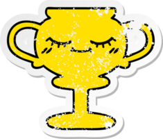 distressed sticker of a cute cartoon trophy png