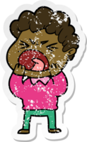 distressed sticker of a cartoon furious man png