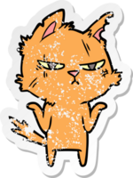 distressed sticker of a tough cartoon cat png