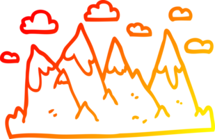 warm gradient line drawing of a cartoon mountain range png