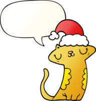 cute cartoon cat wearing christmas hat with speech bubble in smooth gradient style png