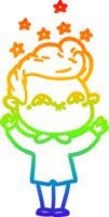 rainbow gradient line drawing of a cartoon excited man png