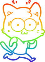rainbow gradient line drawing of a cartoon surprised cat running png