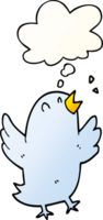 cartoon bird singing with thought bubble in smooth gradient style png