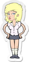 sticker of a cartoon pretty woman with hands on hips png