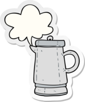 cartoon old metal kettle with speech bubble sticker png