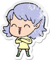 distressed sticker of a cartoon elf girl png