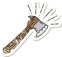 worn old sticker of a tattoo style hatchet axe png