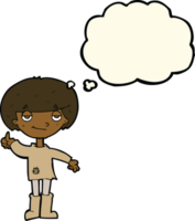 tekenfilm jongen in arm kleding geven duimen omhoog symbool met gedachte bubbel png