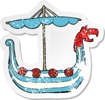 pegatina retro angustiada de un barco vikingo de dibujos animados png