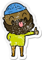 distressed sticker of a man with beard sticking out tongue png