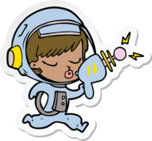 sticker of a cartoon pretty astronaut girl with ray gun png