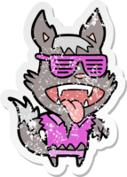 distressed sticker of a cartoon super cool werewolf png
