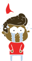 hand- getrokken vlak kleur illustratie van een huilen Mens vervelend de kerstman hoed png