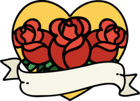 tattoo in traditional style of a heart and banner with flowers png