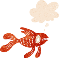 dibujos animados pescado con pensamiento burbuja en grunge afligido retro texturizado estilo png