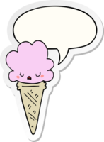 Karikatur Eis Sahne mit Gesicht mit Rede Blase Aufkleber png