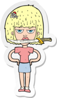 sticker of a cartoon woman with knife between teeth png