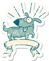 worn old sticker of a tattoo style happy dog png