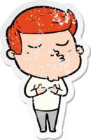 distressed sticker of a cartoon model guy pouting png