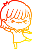 warm gradient line drawing of a annoyed cartoon girl png