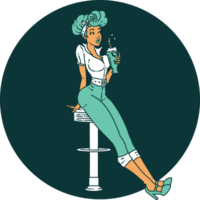 tatouage dans le style traditionnel d'une pin-up buvant un milk-shake png