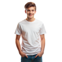 Cheerful boy with hands in jeans pockets standing against a transparent backdrop png