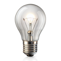 A light bulb is lit up and is sitting on a transparent background png