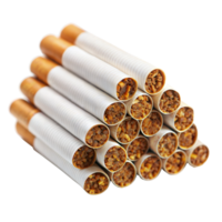 Close-up of a stack of cigarettes isolated on transparent png