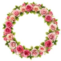 A wreath of pink and white roses in a perfect circle png