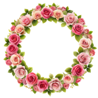 un guirnalda de rosado y blanco rosas en un Perfecto circulo png