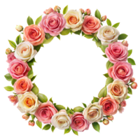 A wreath made of pink and cream roses arranged in a circle png