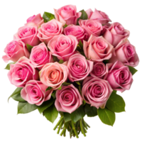 uma exuberante ramalhete do Rosa rosas com verde folhas, apresentado isolado png