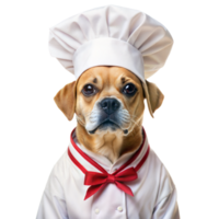 Cute dog wearing chef hat and uniform on transparent background png
