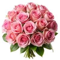 uma ordenadamente arranjado ramalhete do exuberante Rosa rosas com verde folhas png