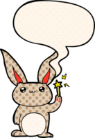 mignonne dessin animé lapin avec discours bulle dans bande dessinée livre style png