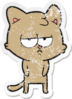 distressed sticker of a bored cartoon cat png