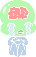 flat color style cartoon big brain alien crying png