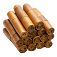 A close-up view of hand-rolled cigars stacked together png