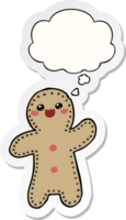 cartoon gingerbread man with thought bubble as a printed sticker png