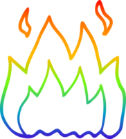 rainbow gradient line drawing of a cartoon fire burning png