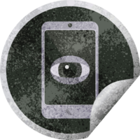 cell phone watching you graphic   illustration circular sticker png