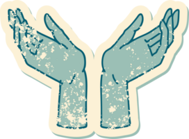 iconic distressed sticker tattoo style image of open hands png