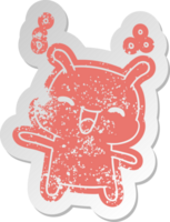 distressed old cartoon sticker kawaii cute happy alien png