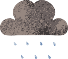 retro illustration style cartoon of a storm rain cloud png