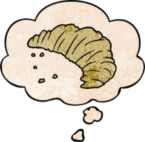 cartoon croissant with thought bubble in grunge texture style png