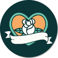 sticker of tattoo in traditional style of a heart rose and banner png