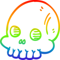 rainbow gradient line drawing of a cartoon halloween skull png