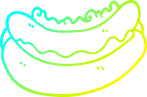 cold gradient line drawing of a cartoon hotdog png