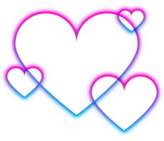 Transparent aesthetic neon glowing heart shapes in pink and blue png